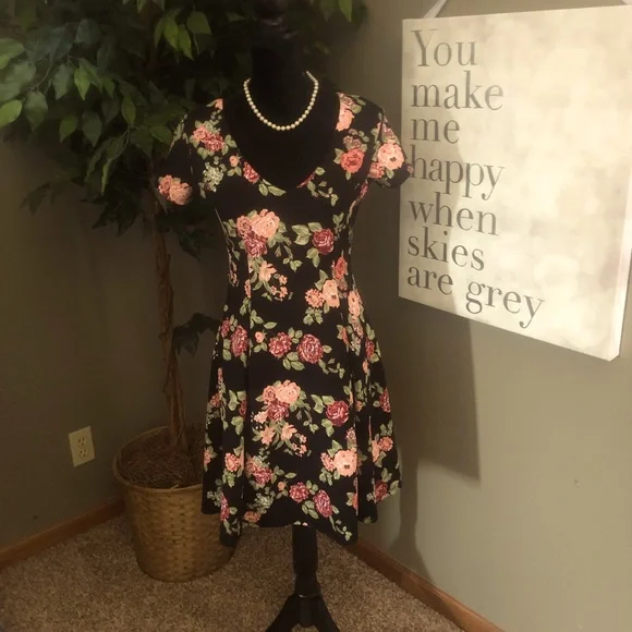 Black Floral Dress with Open Lace Back - Picture 1 of 8